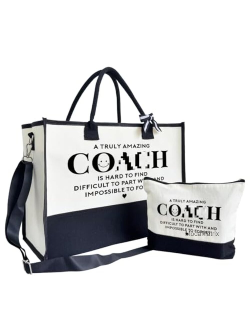 Canvas Tote Bag for Women with Zipper Closure and Makeup Bag